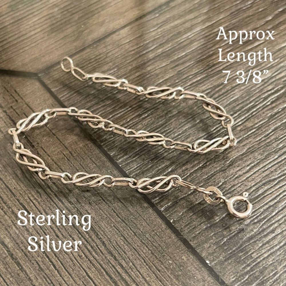 Vintage Style Sterling Silver Celtic Chain Bracelet 7 3/8” approx